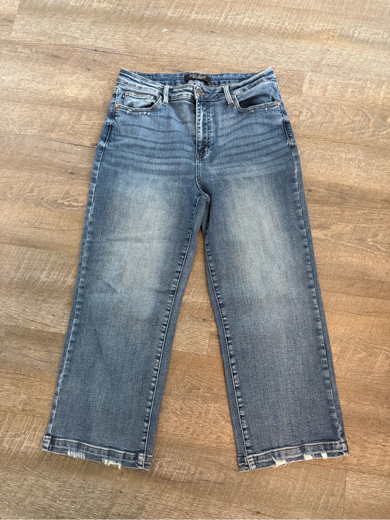 Judy Blue Denim - Judy Blue JB89592 High Rise Wide Leg Crop Jeans Raw Hem Size 11/30